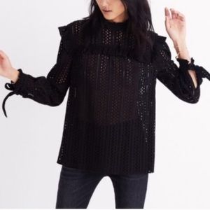 Madewell Ruffle Mock Neck Eyelet Blouse